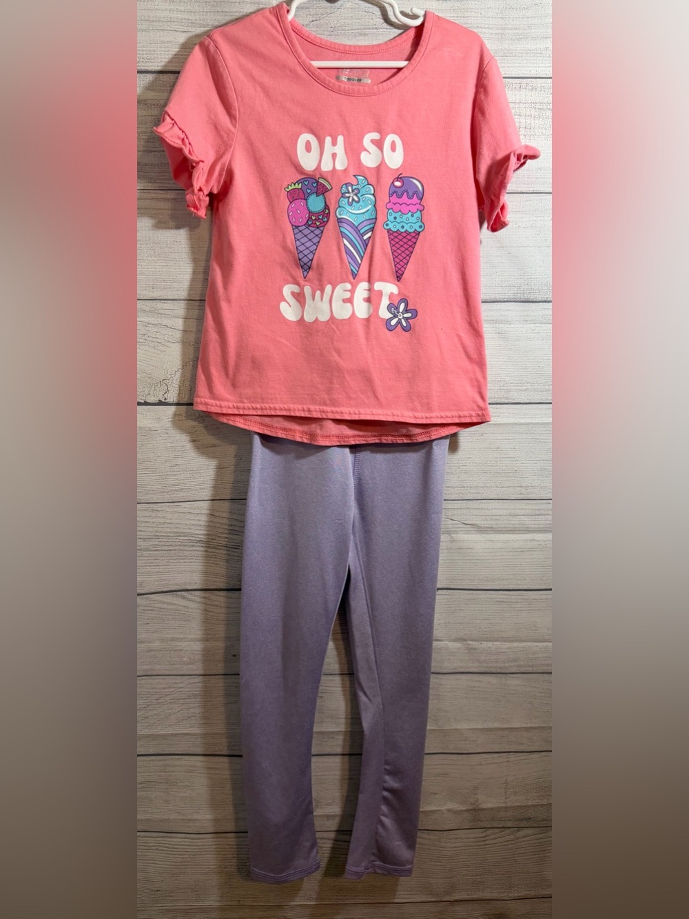 bcg Pink Top with Purple Ice Cream Leggings Pajama Set